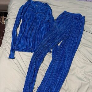 Royal Blue Pleated Two-Piece Set
